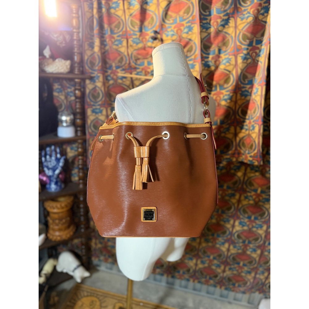Dooney & Bourke Brown Textured Leather‎ Drawstring Bucket Bag Shoulder Purse